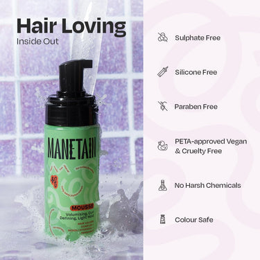 MANETAIN Hair Mousse 150ml for Dry, Frizzy Hair | Volumizing & Curl Defining Mousse for All Hair Types | Lightweight Formula for Medium Hold | Frizz Control & Improved Texture | Vegan & Cruelty-Free